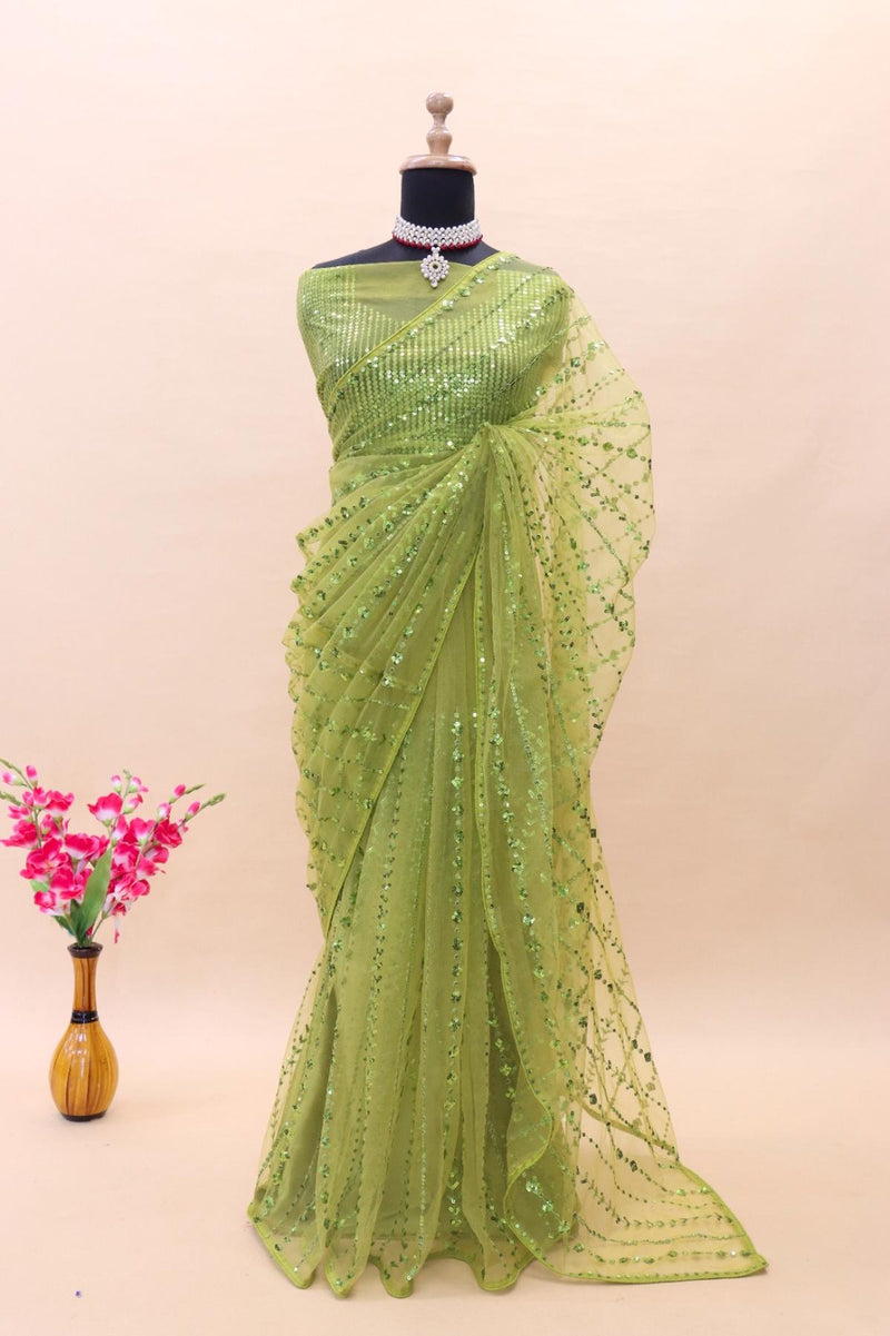 Green Satin silk Saree