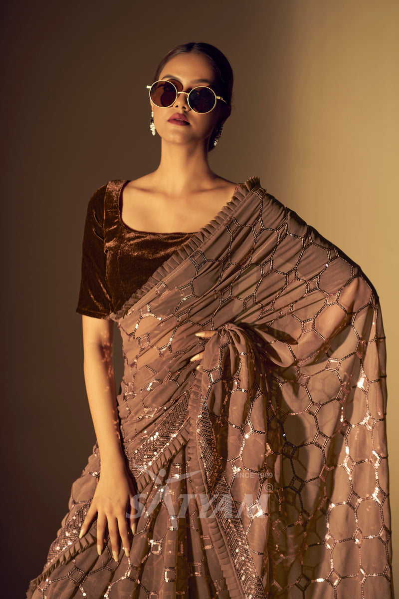 Dual Sequence Work Party Wear Saree