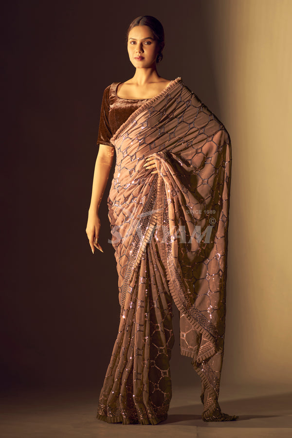 Dual Sequence Work Party Wear Saree