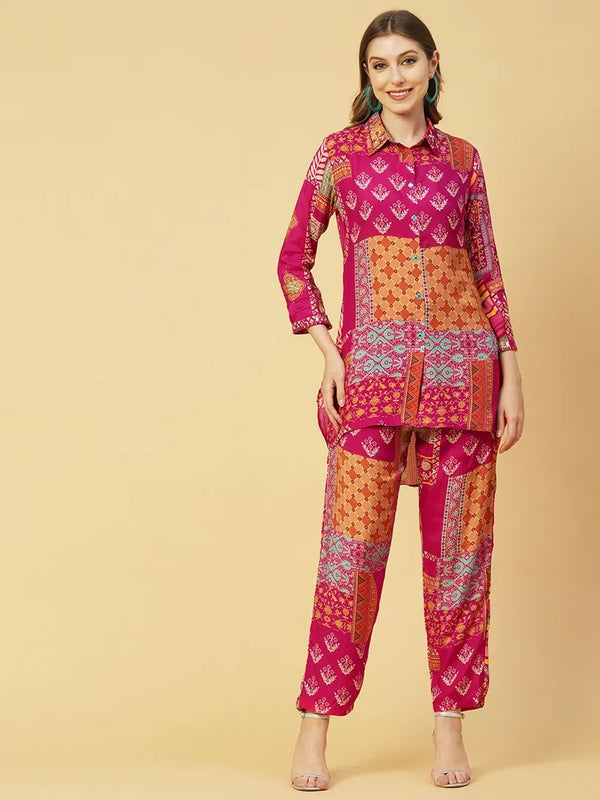 Straight Fit High Low Kurta with Pant Set