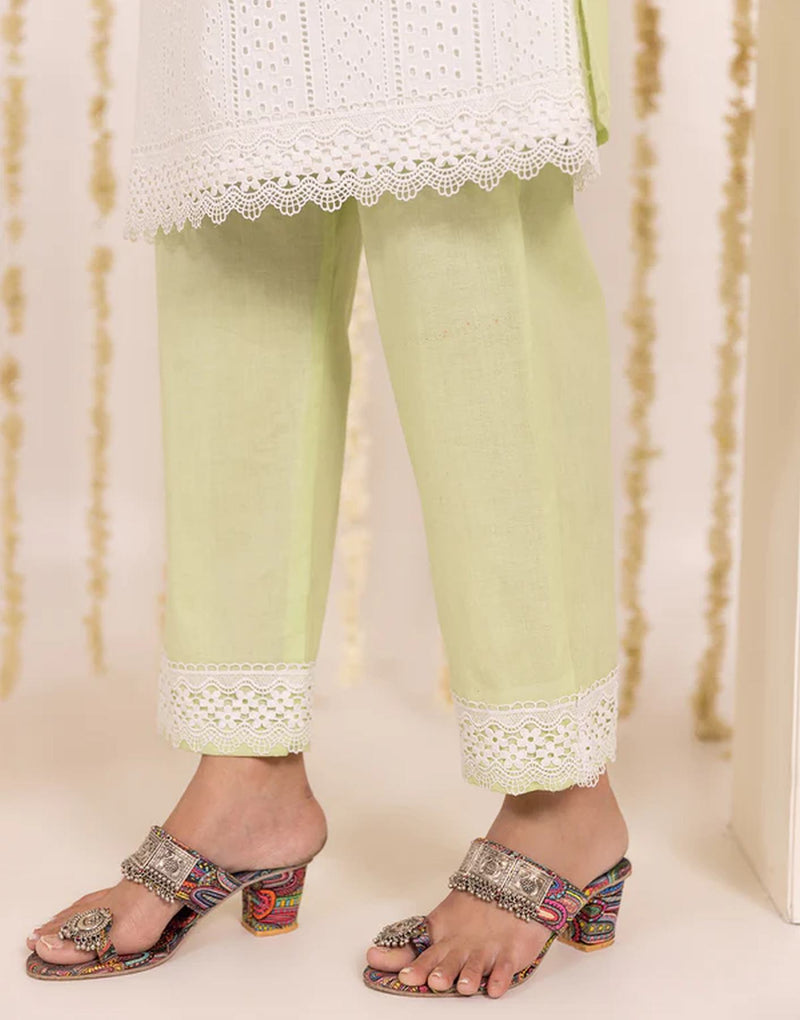 Green and White Festive Wear Kurta with Pants