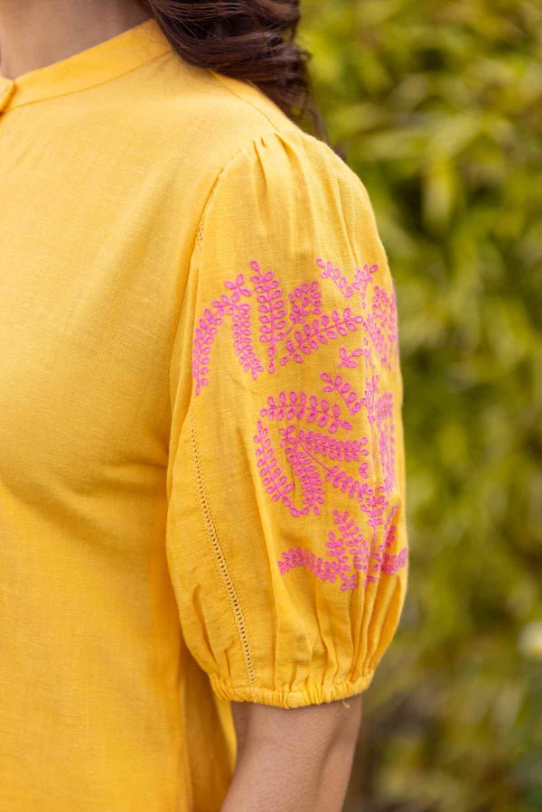 Yellow, Embroidered Front open kurta set