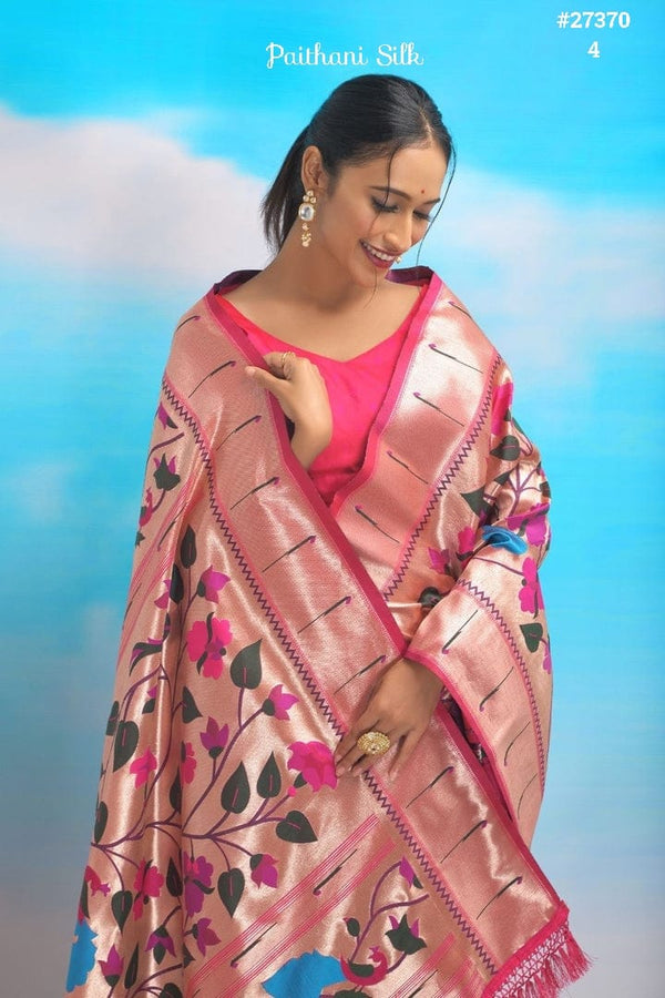 Pink Banarasi Soft Silk Full Weaving Paithani Saree With Fancy Meena & Heavy Zari Weaves