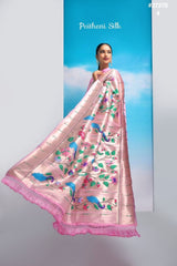 Baby Pink Banarasi Soft Silk Full Weaving Paithani Saree With Fancy Meena & Heavy Zari Weaves
