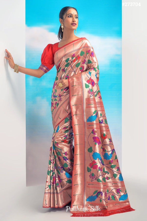 Red Banarasi Soft Silk Full Weaving Paithani Saree With Fancy Meena & Heavy Zari Weaves