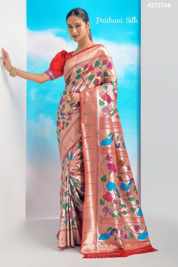 Red Banarasi Soft Silk Full Weaving Paithani Saree With Fancy Meena & Heavy Zari Weaves