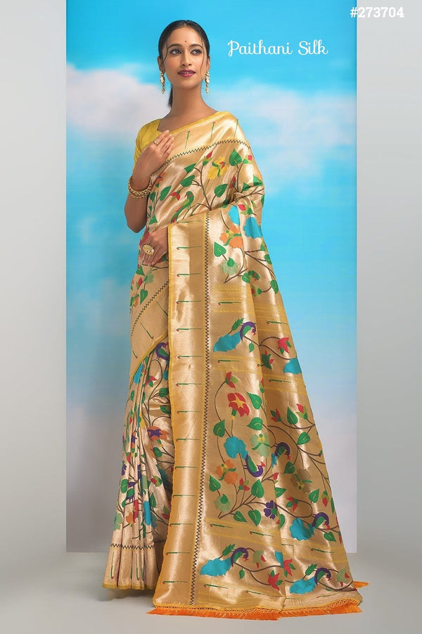 Yellow Banarasi Soft Silk Full Weaving Paithani Saree With Fancy Meena & Heavy Zari Weaves