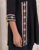 Black Festive Wear Short Flared Kurta with Afghani Pants