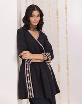 Black Festive Wear Short Flared Kurta with Afghani Pants