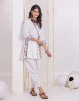 White Festive Wear Short Flared Kurta with Afghani Pants