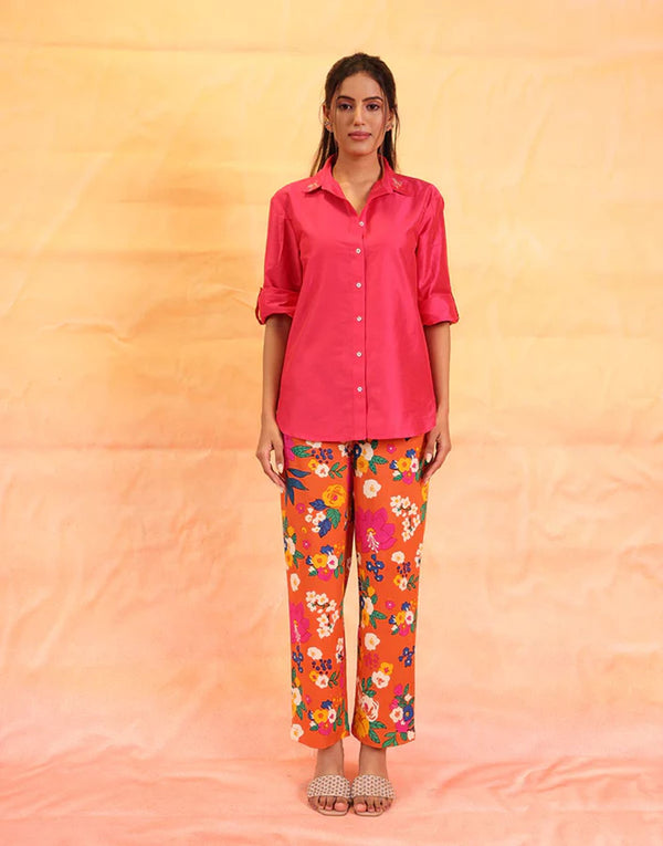 Hot Pink Embroidered Top With Pant