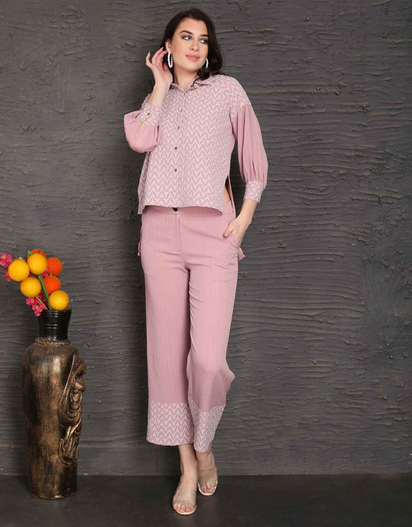 Pink Embroidered Top With Matching Pant