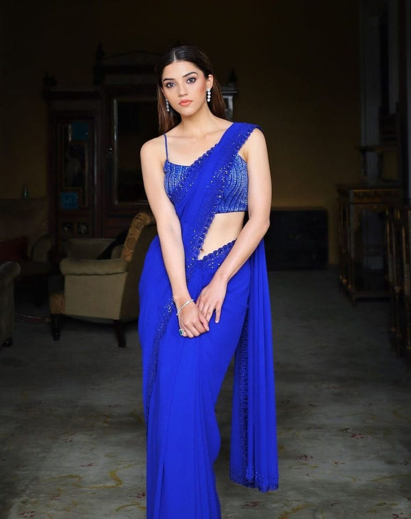 BEAUTIFUL ROYAL BLUE  SAREE WITH SEQUENCE WORK