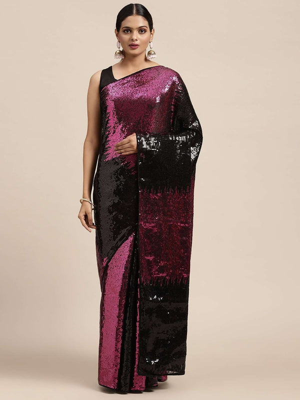 Black & Magenta Fancy Embroidery 2 Colour Saree