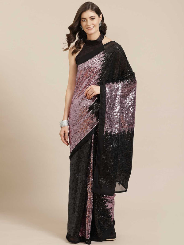 Black & Pink Fancy Embroidery 2 Colour Saree