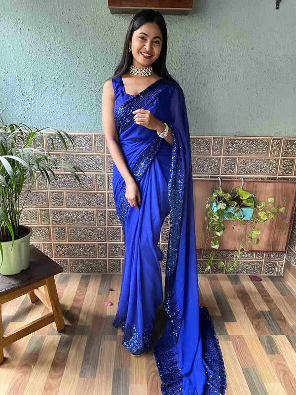 Blue Ready To Wear Saree