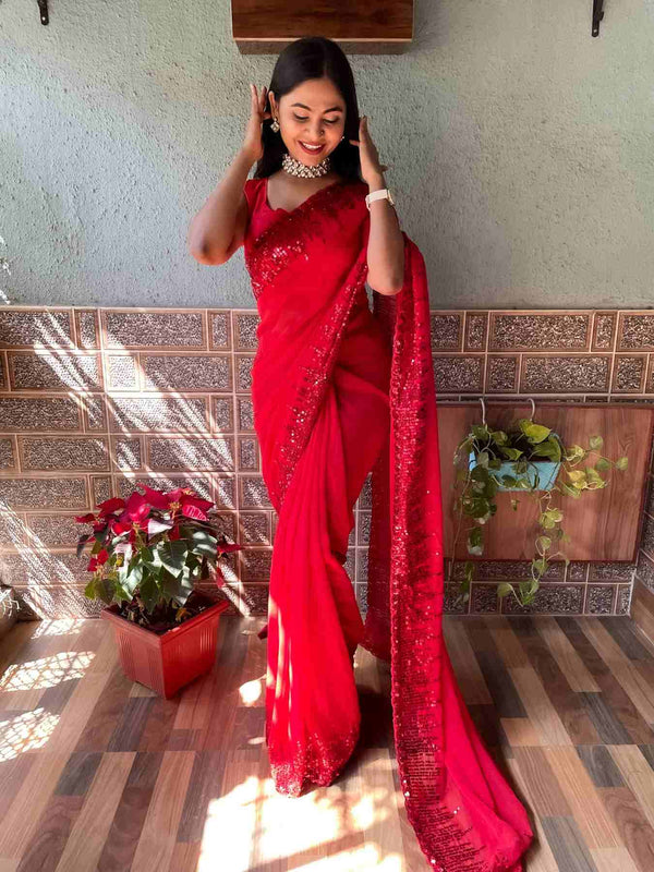 Red Ready To Wear Saree