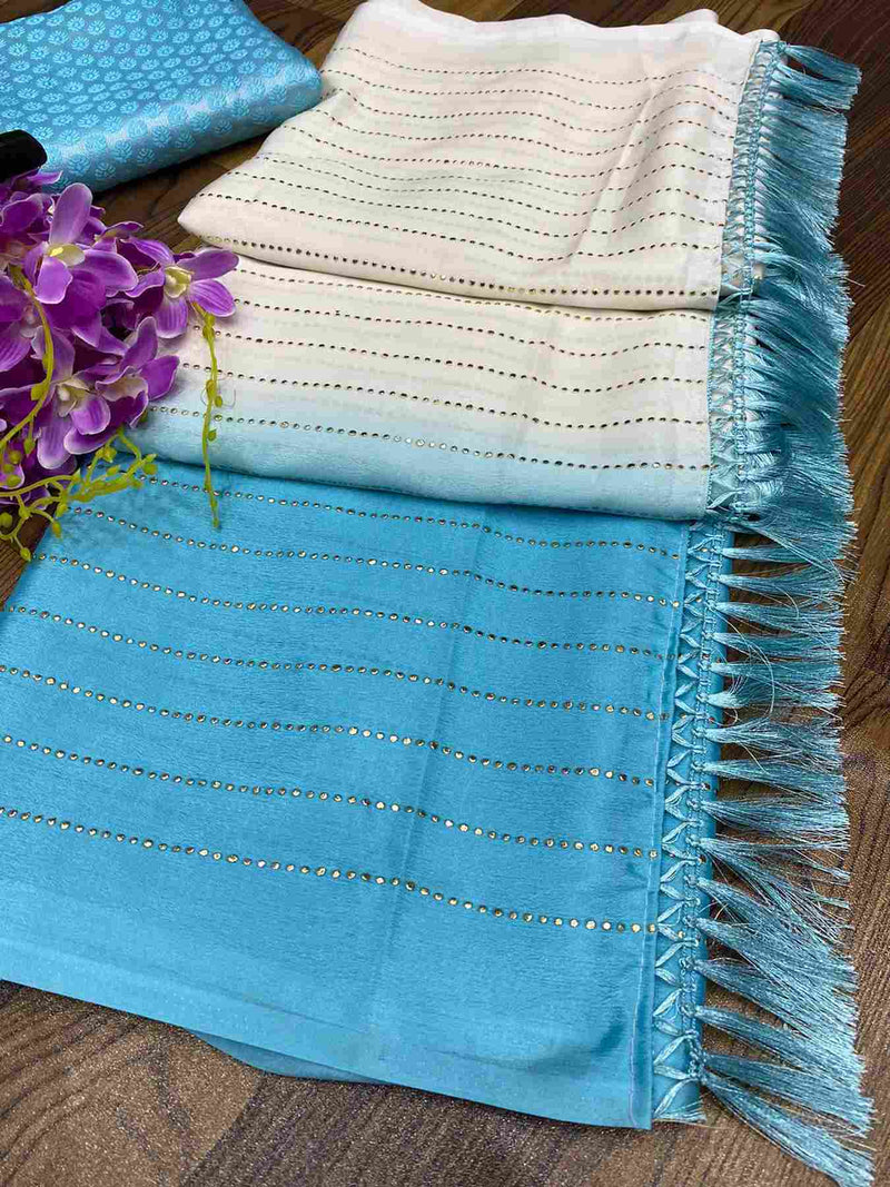 Blue Chinon Silk Fabric