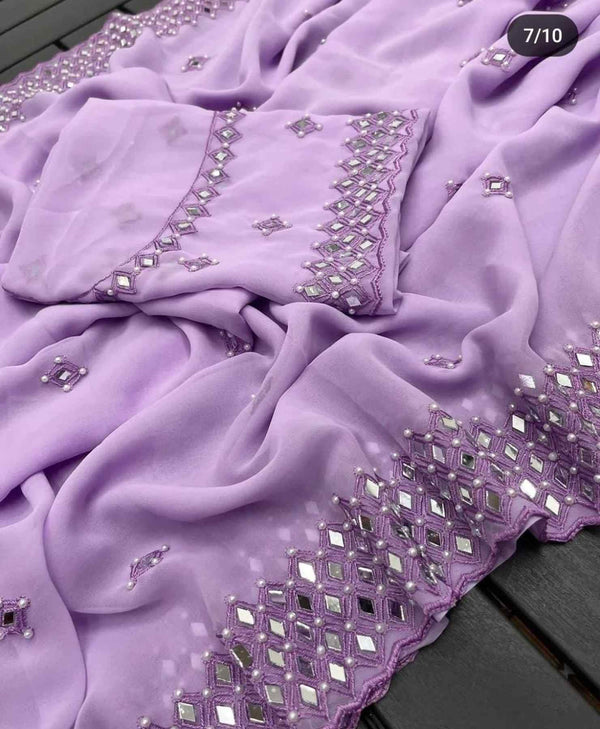 Lavender Digital Print Soft Satin Silk inspired Saree