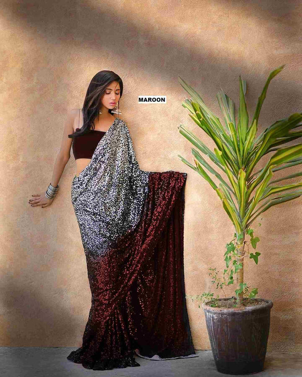 Maroon 3 Mm And 5mm Khichdi Sequence Work Done On Saree