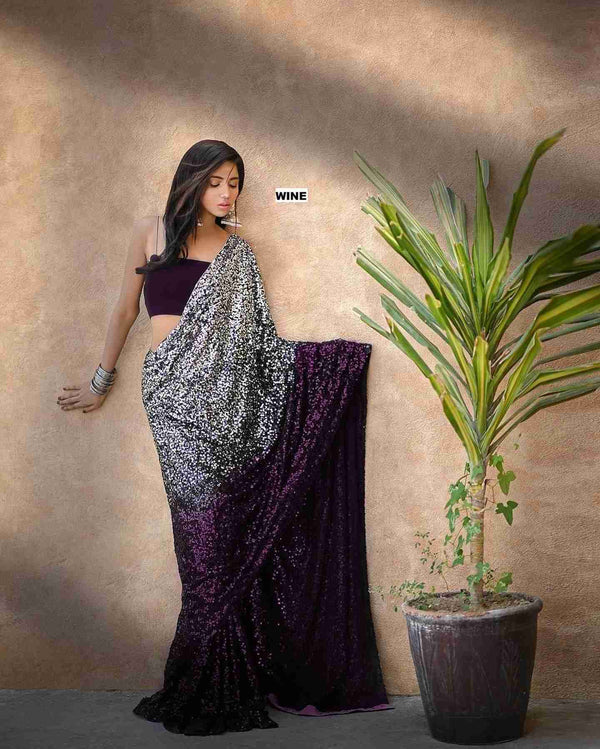 Wine 3 Mm And 5mm Khichdi Sequence Work Done On Saree
