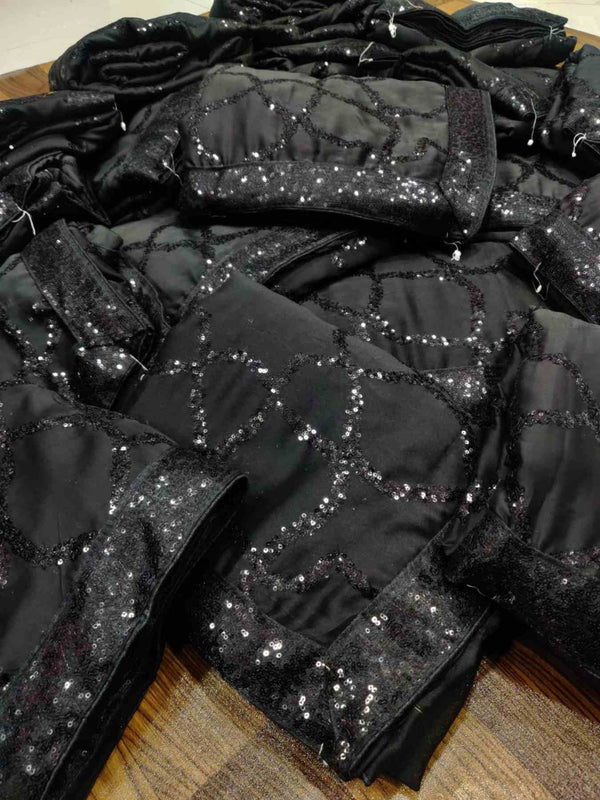 Soft Black Rangoli Silk Fabric Saree