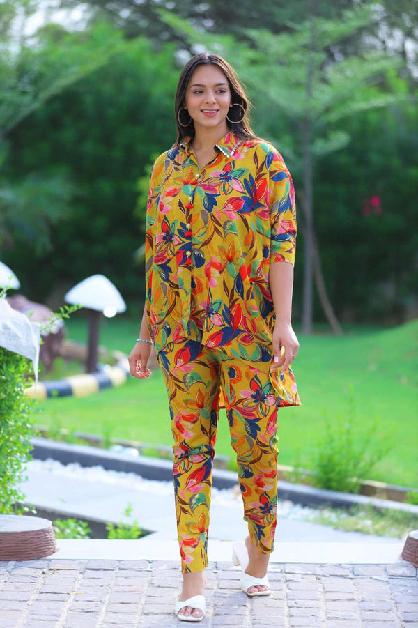 Yellow Floral Printed with Matching Pant