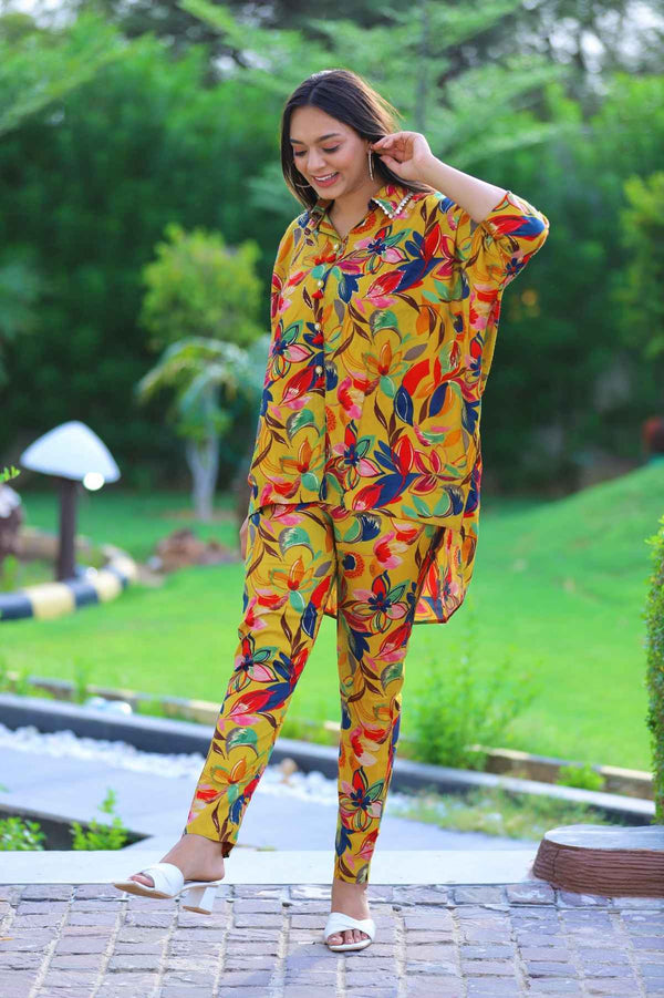 Yellow Floral Printed with Matching Pant