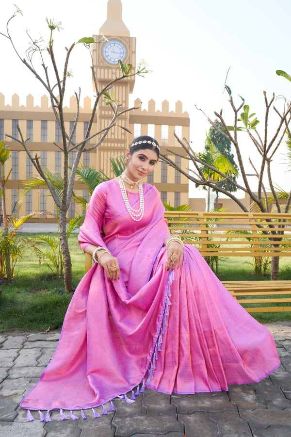 Pink Kubera Pattu Silk Fabric Weaving Sarees Silk Designer Saree
