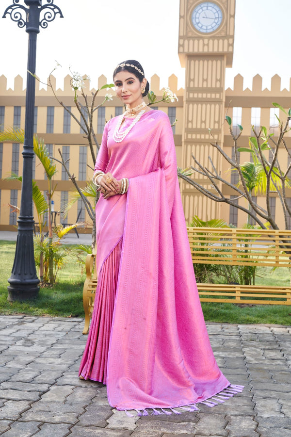 Pink Kubera Pattu Silk Fabric Weaving Sarees Silk Designer Saree