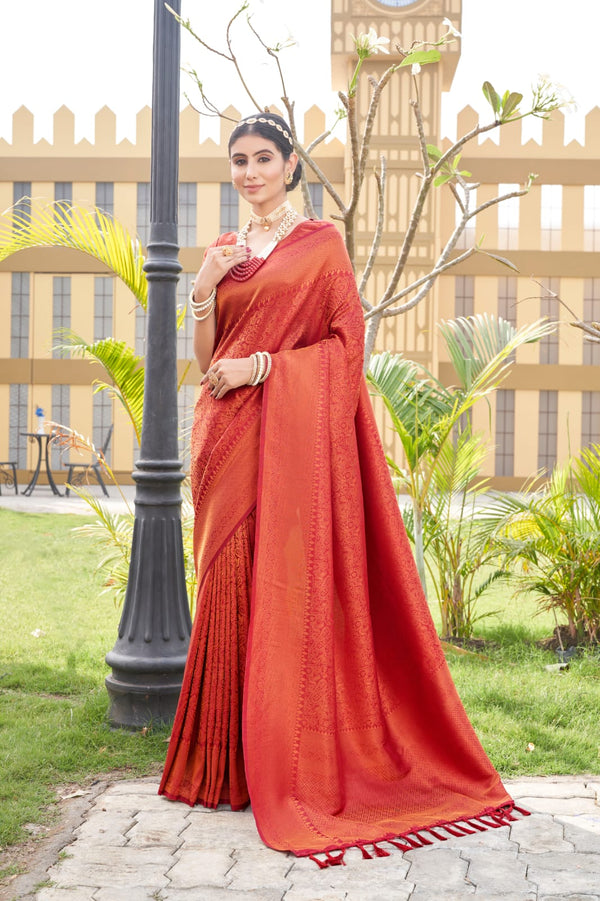 Red Kubera Pattu Silk Fabric Weaving Sarees Silk Designer Saree