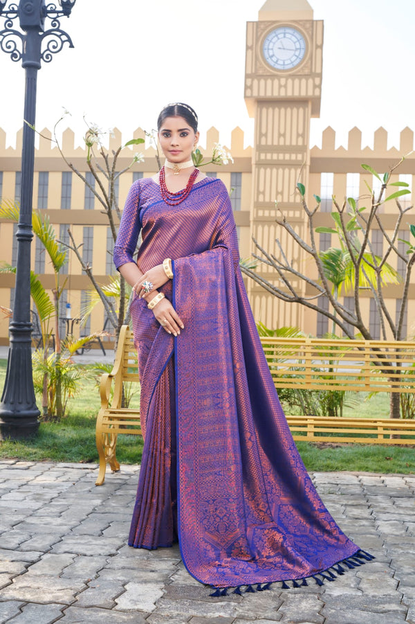 Dark Purple Kubera Pattu Silk Fabric Weaving Sarees Silk Designer Saree
