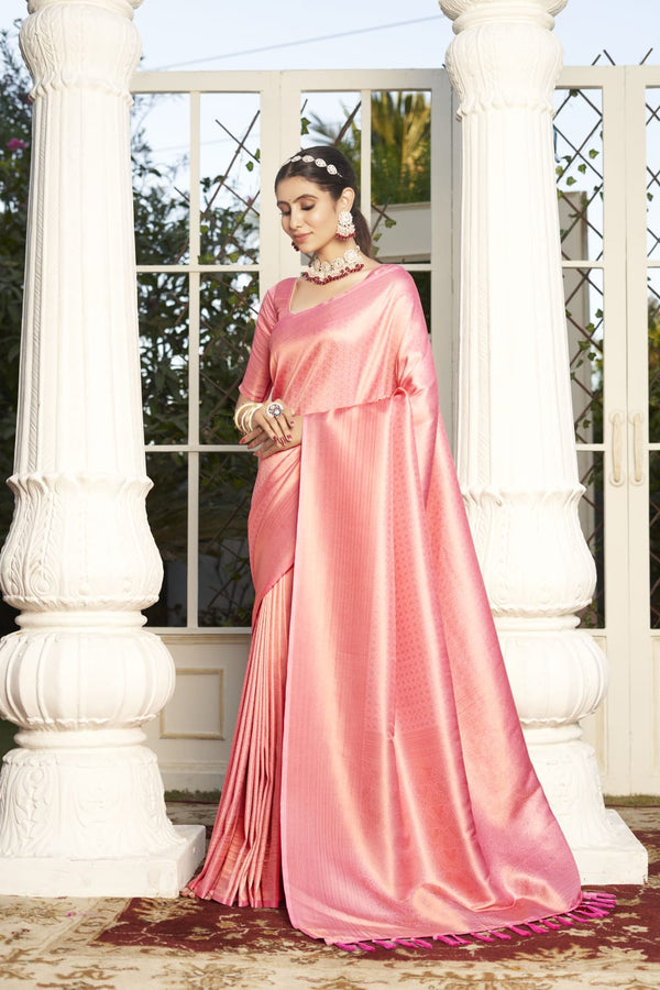 Light Pink Kubera Pattu Silk Fabric Weaving Sarees Silk Designer Saree