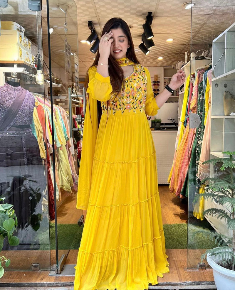 YELLOW SEQUANCE EMBROIDERY WORK SUIT WITH DUPATTA