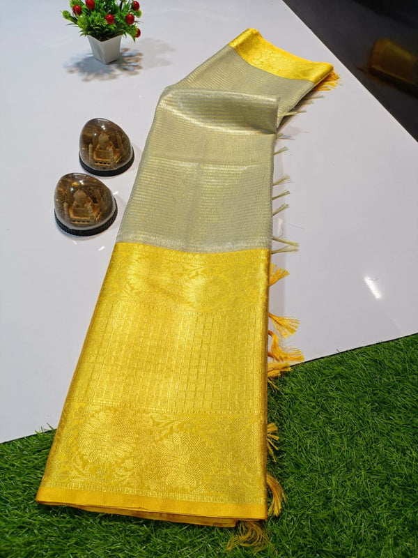 Yellow Rich Jaquerd Pallu Banarasi Tissue Saree