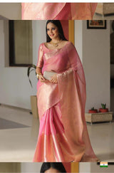 Pink Rich Jaquerd Pallu Banarasi Tissue Saree