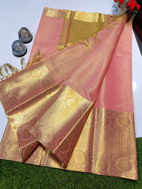 Pink Rich Jaquerd Pallu Banarasi Tissue Saree