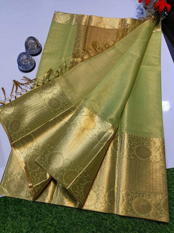 Pista Green Rich Jaquerd Pallu Banarasi Tissue Saree