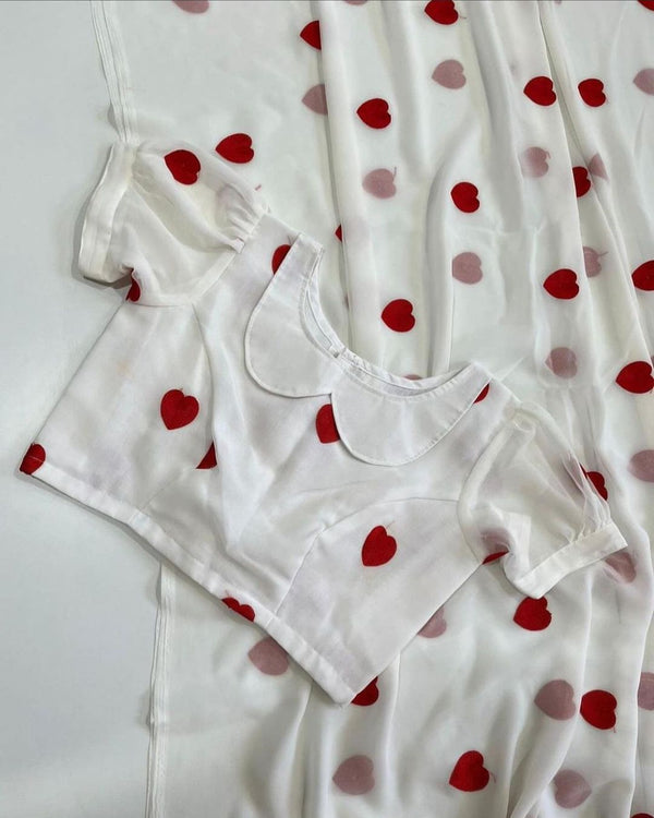 White Soft Georgette Silk Fabric Along With Designer Thread Work