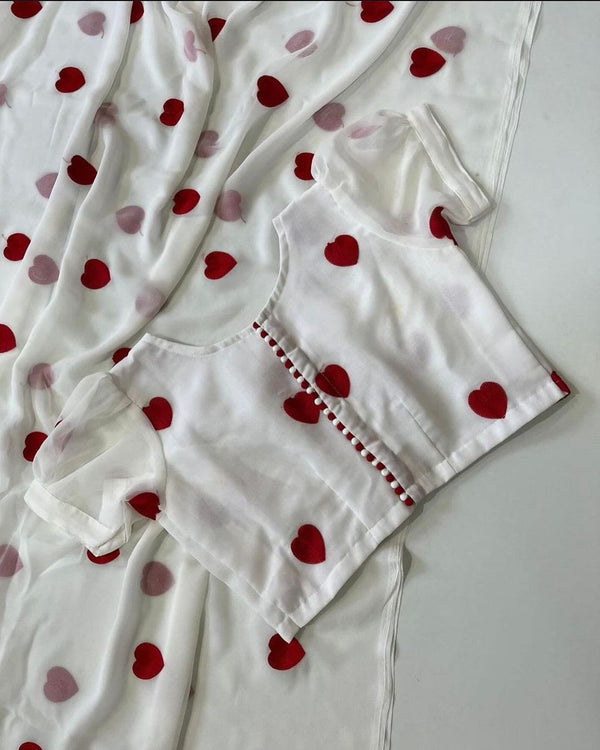 White Soft Georgette Silk Fabric Along With Designer Thread Work