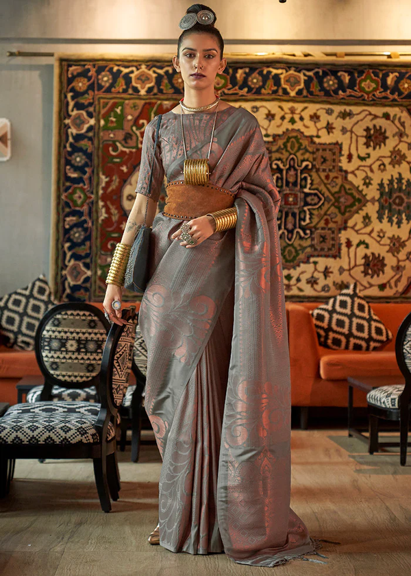 Grey Handloom Silk Saree