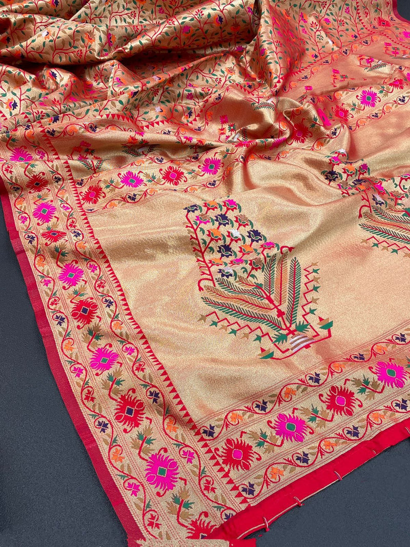 Paithani Silk Handloom Saree With Gold Zari