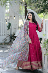 Pink Zari-Thread & Sequins Embroidery Gown