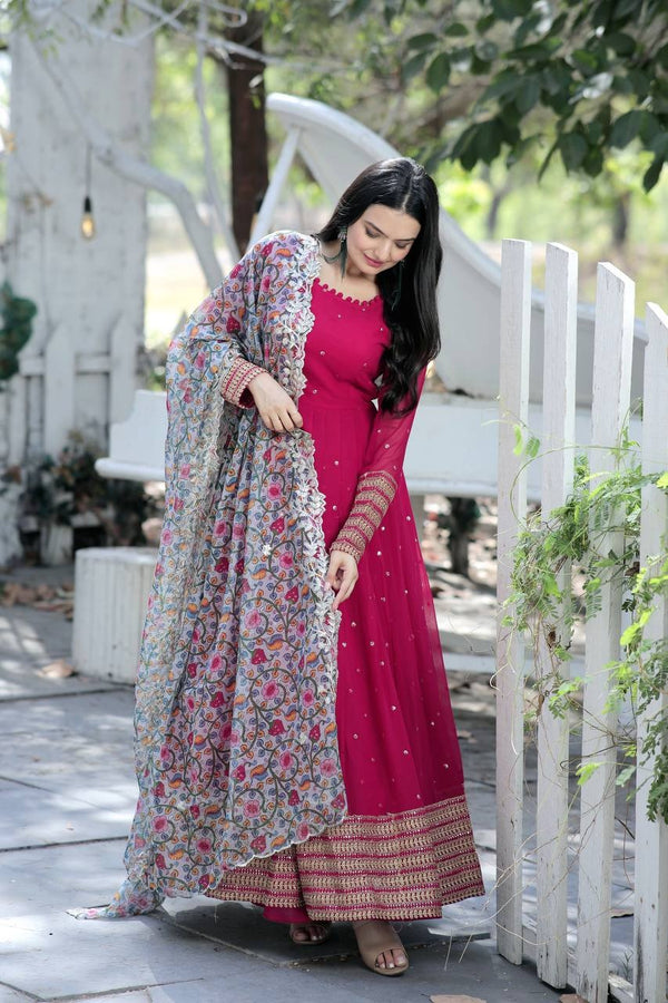 Pink Zari-Thread & Sequins Embroidery Gown
