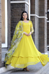 Yellow Faux Blooming With Sequins-Multi & Zari Embroidered Work