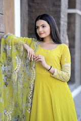 Yellow Faux Blooming With Sequins-Multi & Zari Embroidered Work