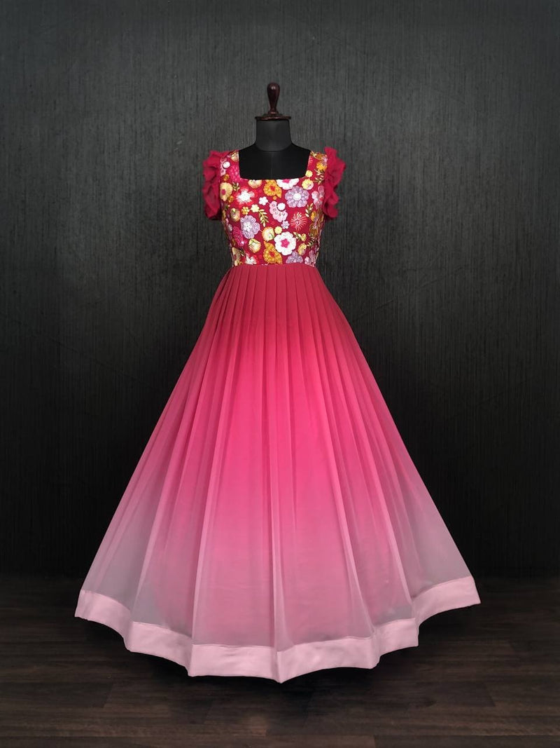 Pink Rich Pedding Digital Print Gown