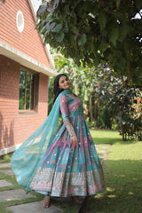 Sky Blue Designer Readymade Gown-Dupatta