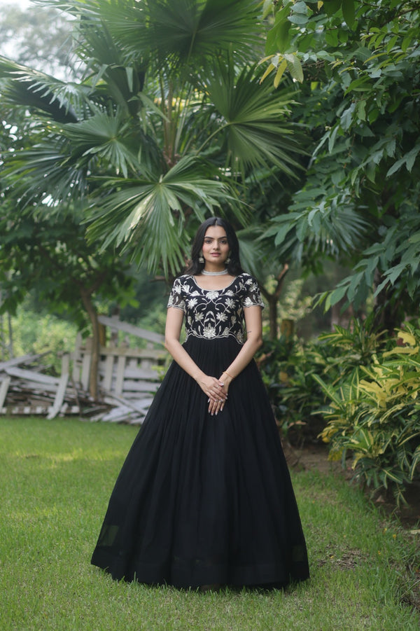 Black Faux Blooming With coding Sequins Embroidered work