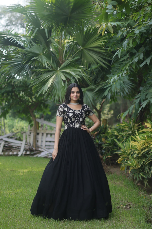 Black Faux Blooming With coding Sequins Embroidered work